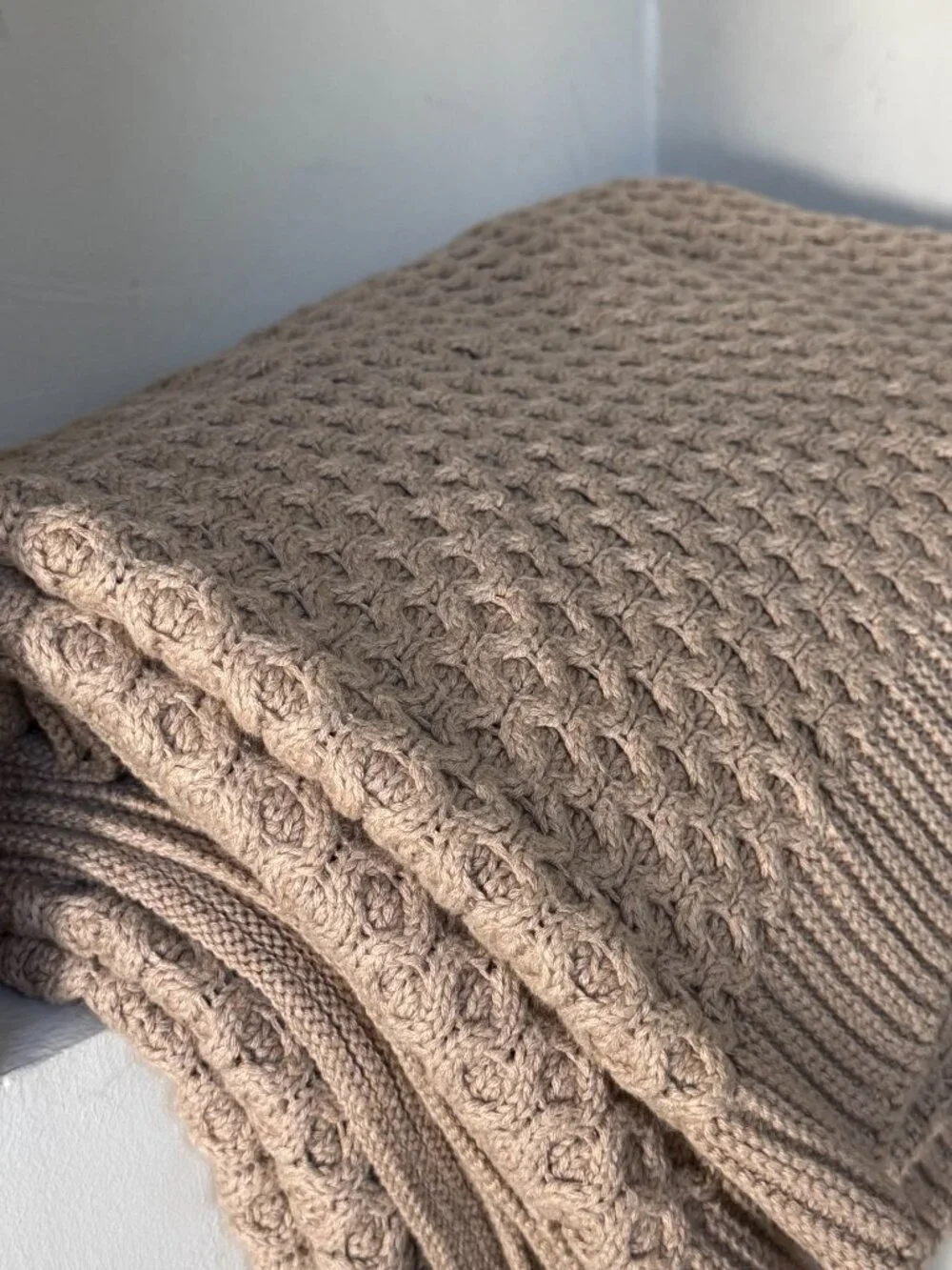 Boll & Branch Organic Cotton Cable Knit Throw Blanket Taupe Beige 55x70